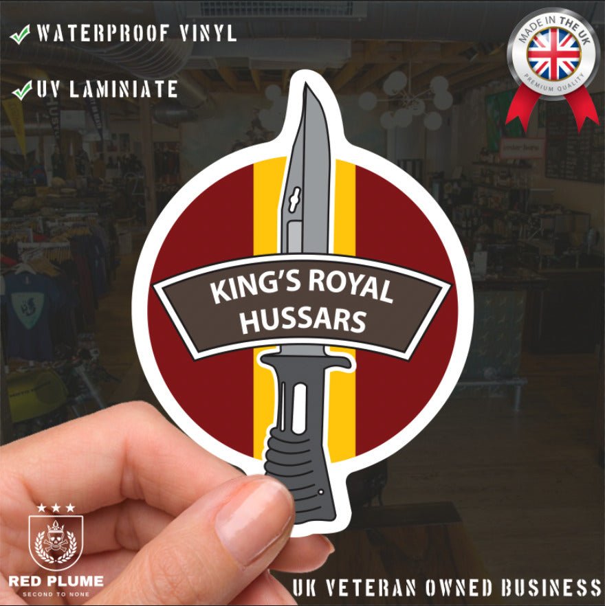 King's Royal Hussars Vinyl Decal, TRF Colours & Bayonet Design - 10cm redplume