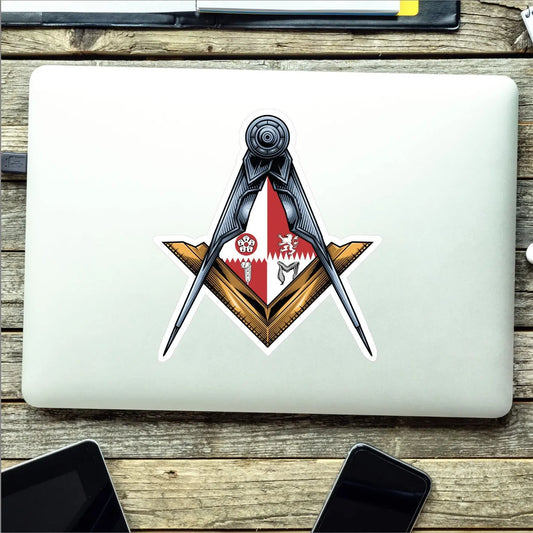 Leicestershire Masonic Stickers Square & Compass Union Vinyl Decals - Red Plume