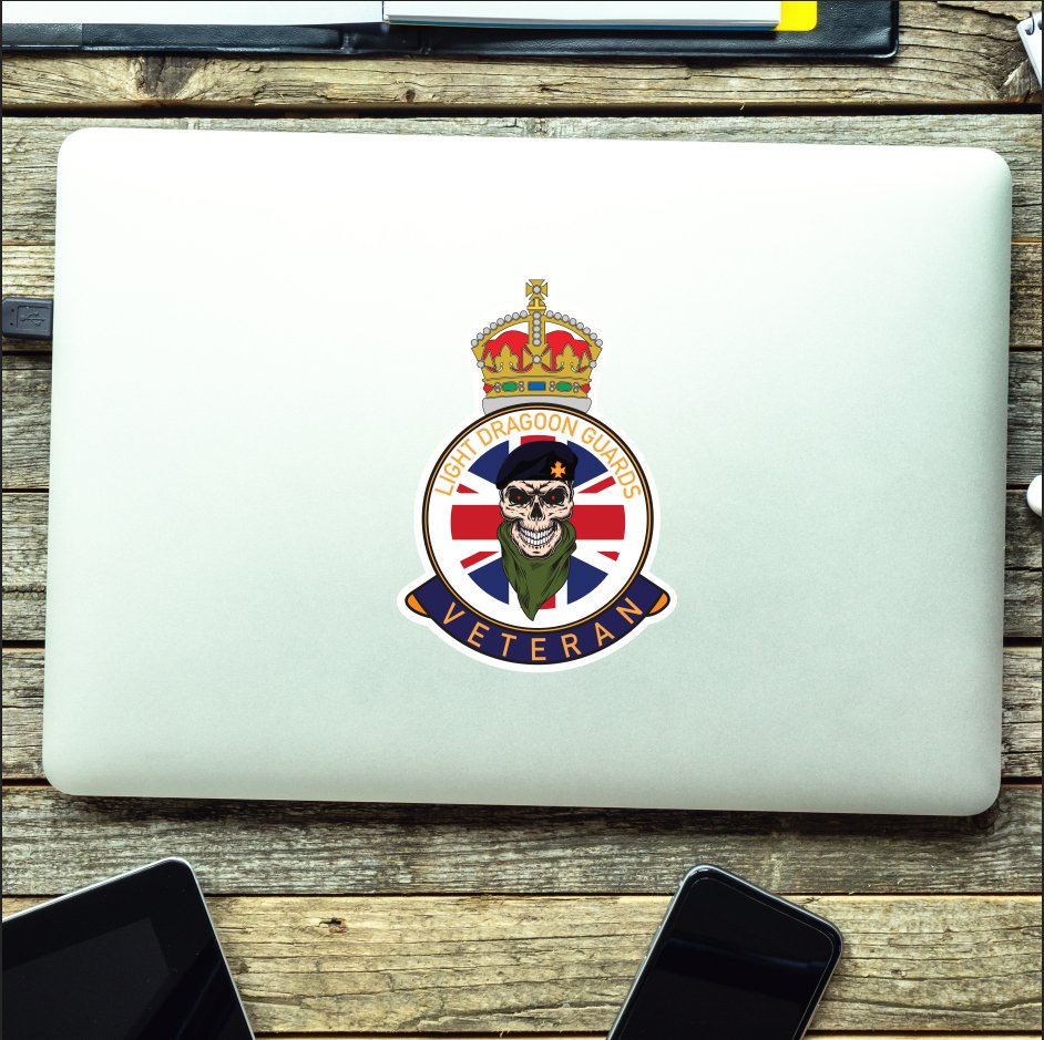 Light Dragoons Veteran UV Laminated Skull & Beret Decal redplume