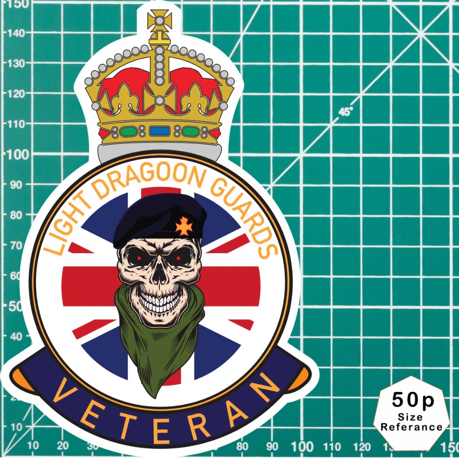 Light Dragoons Veteran UV Laminated Skull & Beret Decal redplume