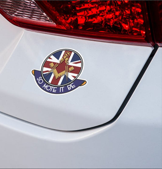 Masonic Car Decal – 10cm - Golden Square and Compass on Union Jack redplume