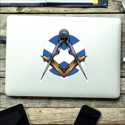 Masonic Square and Compass Scottish Flag Vinyl Sticker Decal | Waterproof - Red Plume