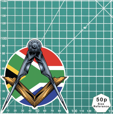 Masonic Square and Compass South African Flag Vinyl Sticker Decal | Waterproof - Red Plume