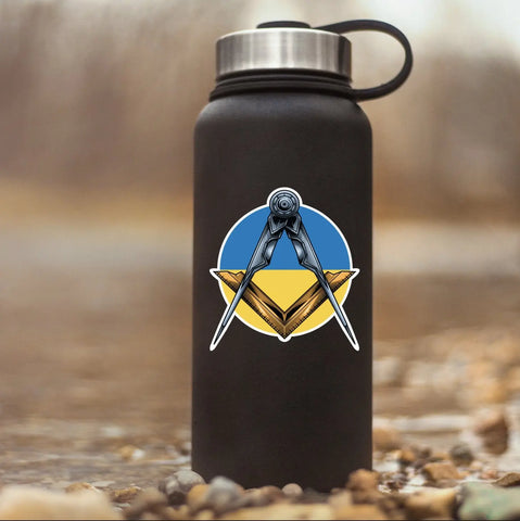 Masonic Square and Compass Ukraine Flag Vinyl Sticker Decal | Waterproof - Red Plume