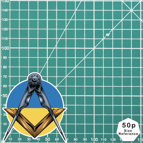 Masonic Square and Compass Ukraine Flag Vinyl Sticker Decal | Waterproof - Red Plume