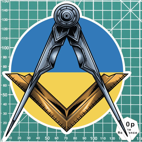 Masonic Square and Compass Ukraine Flag Vinyl Sticker Decal | Waterproof - Red Plume