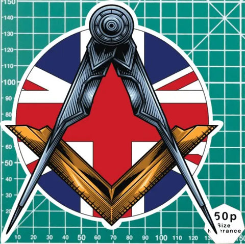 Masonic Square and Compass Union Jack Vinyl Sticker Decal | Waterproof - Red Plume