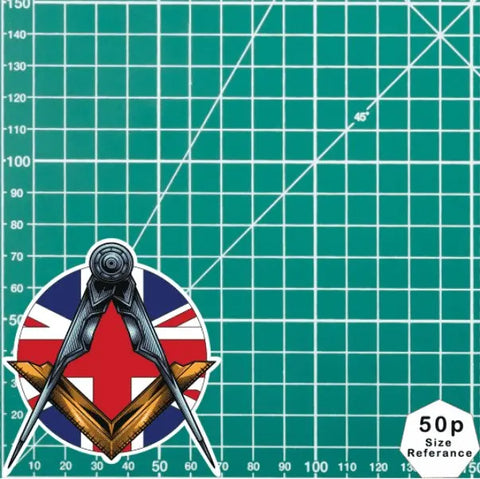 Masonic Square and Compass Union Jack Vinyl Sticker Decal | Waterproof - Red Plume