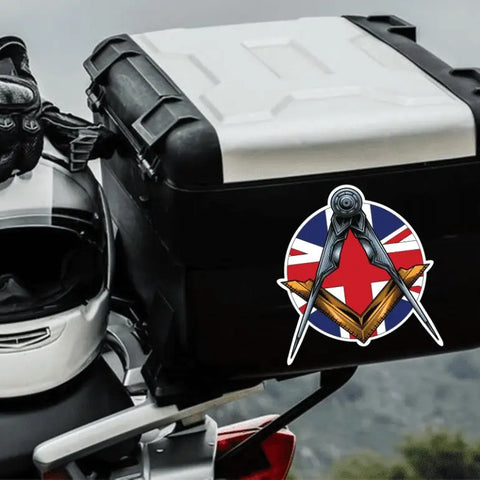 Masonic Square and Compass Union Jack Vinyl Sticker Decal | Waterproof - Red Plume