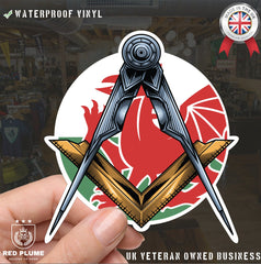 Masonic Square and Compass Welsh Flag Vinyl Sticker Decal | Waterproof redplume