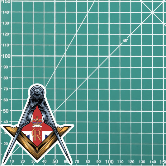 Masonic Square & Compass Union Jack King Charles III Cypher Vinyl Sticker redplume