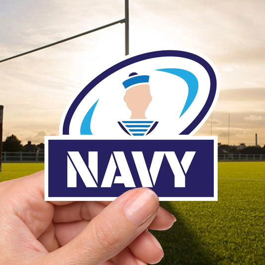 Navy Rugby Quality Vinyl Sticker, Army Navy Rugby (100mm wide) - Red Plume