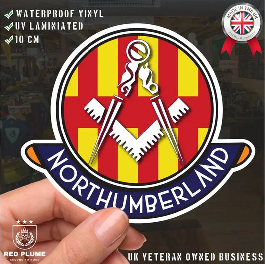 Northumberland Masonic Car Sticker | UV Laminated - Red Plume