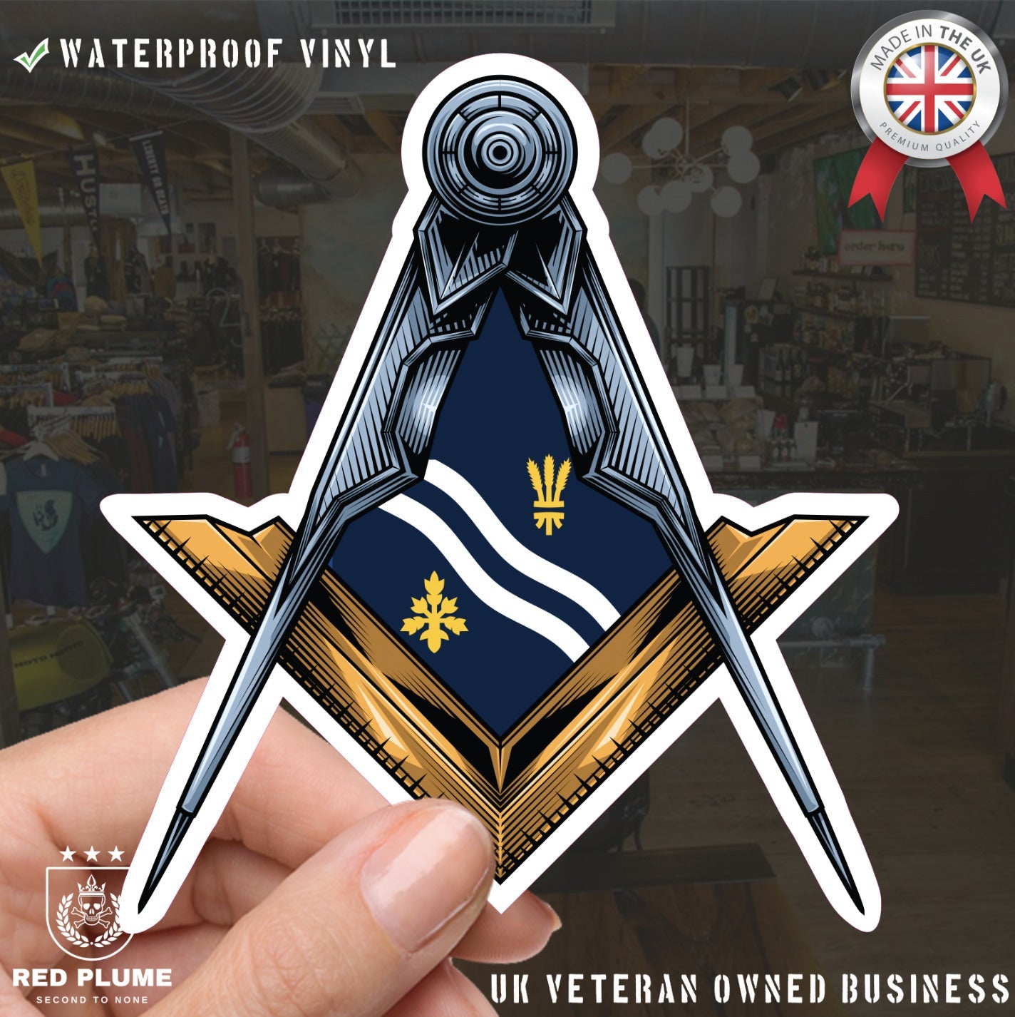 Oxfordshire Masonic Sticker Square & Compass Union Vinyl Decal redplume