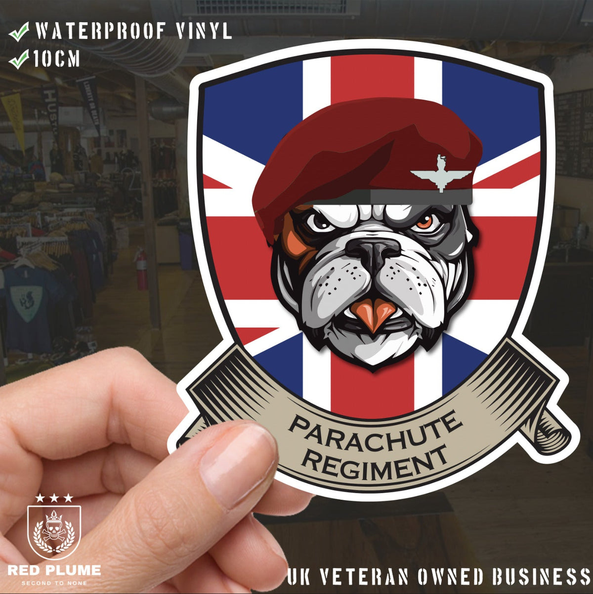 Parachute Regiment British Bulldog and Union Jack Shield Vinyl Sticker - 10cm redplume