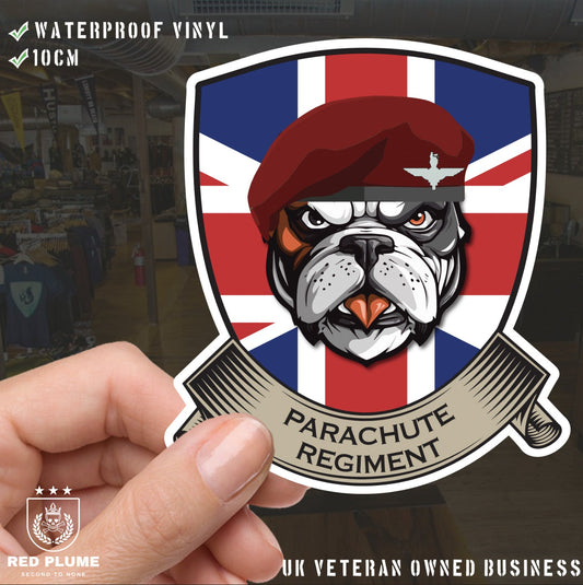 Parachute Regiment British Bulldog and Union Jack Shield Vinyl Sticker - 10cm redplume