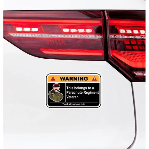 Parachute Regiment Camouflage Warning Funny Vinyl Sticker (100mm wide) - Red Plume