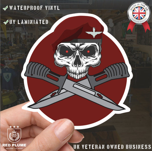 Parachute Regiment Car Decal - Stylish Skull and Crossed Bayonets Design redplume