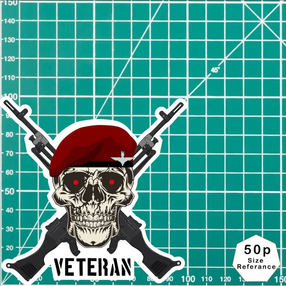 Parachute Regiment Crossed GPMG High-Quality Vinyl Sticker - 100mm - Red Plume