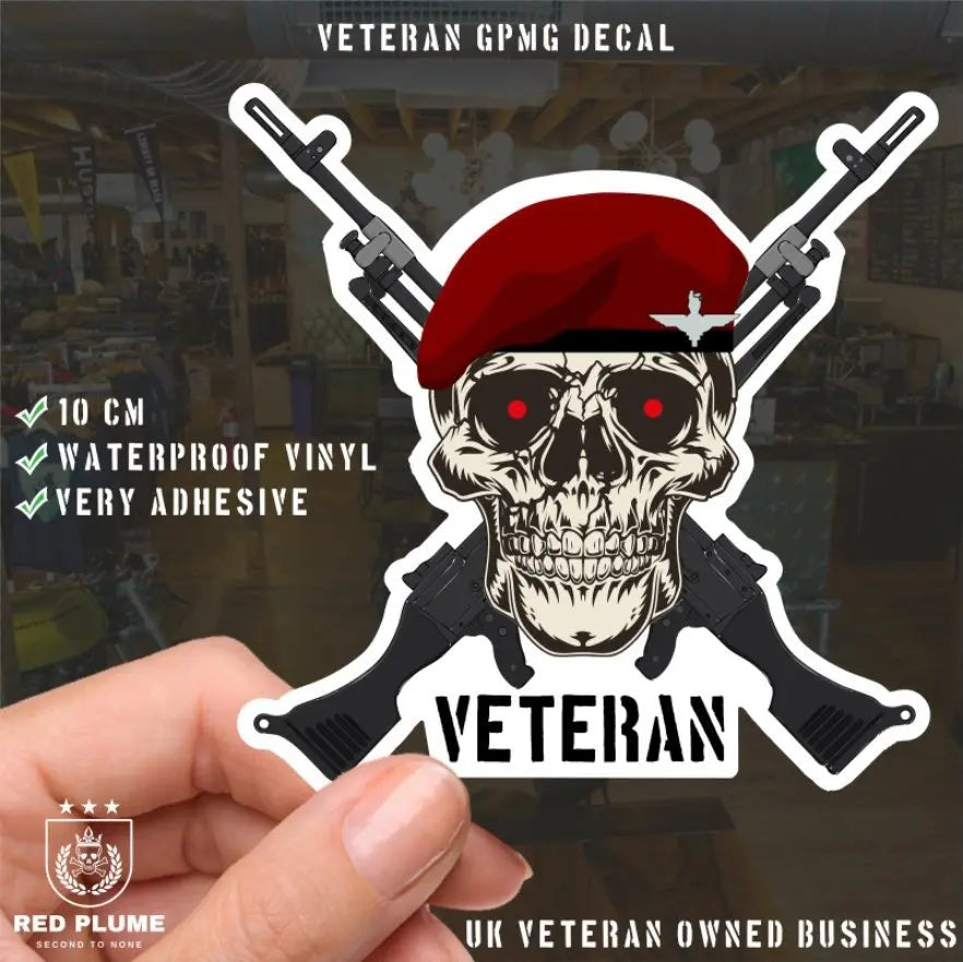 Parachute Regiment Crossed GPMG High-Quality Vinyl Sticker - 100mm - Red Plume