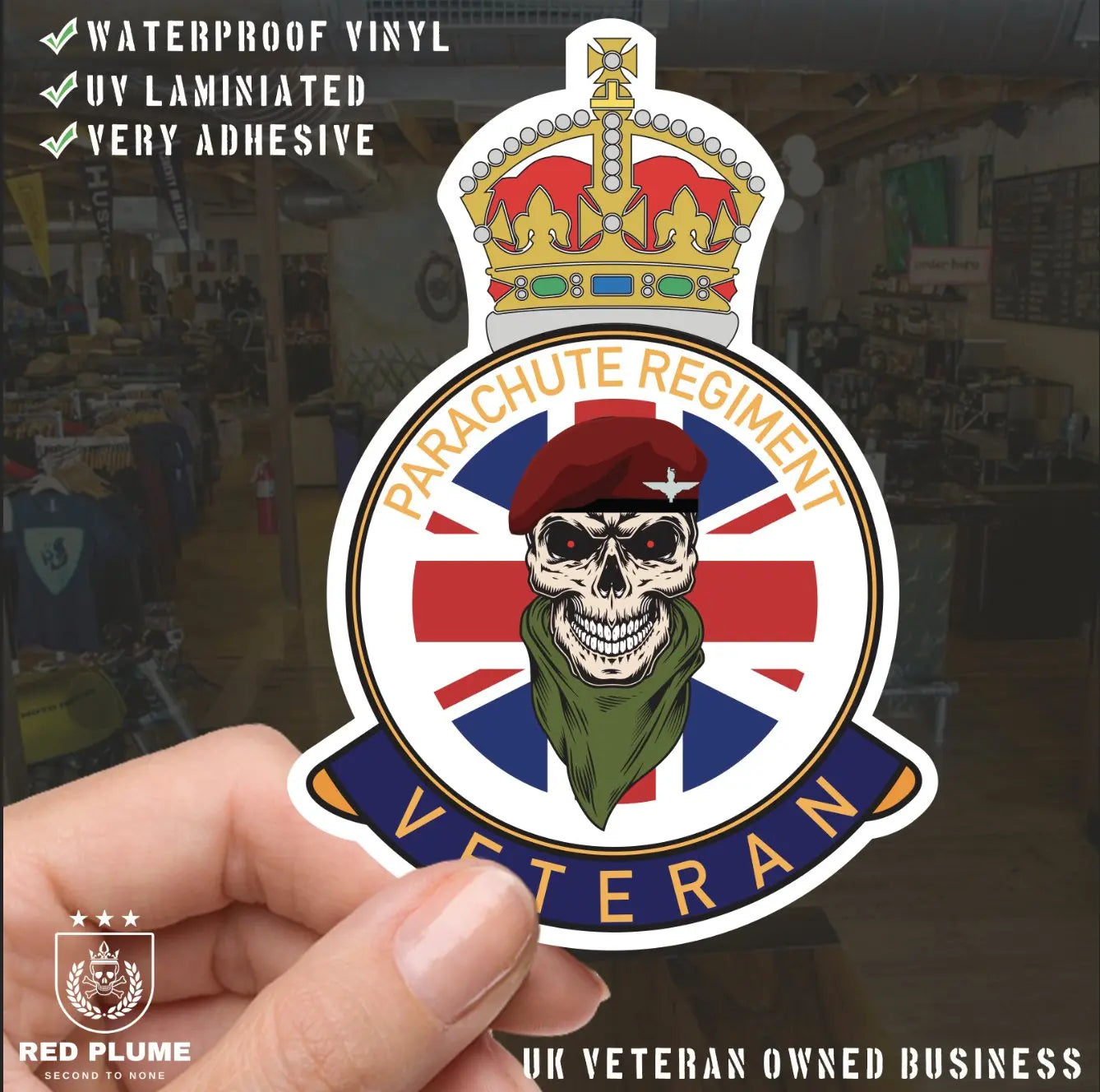 Parachute Regiment Veteran UV Laminated Lord Kitchener & Beret Decal redplume