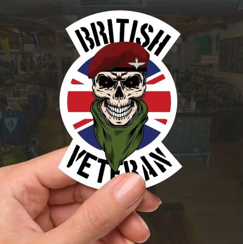 Parachute Regiment Veteran Waterproof Vinyl Decal/Sticker Skull and Union Jack - Red Plume