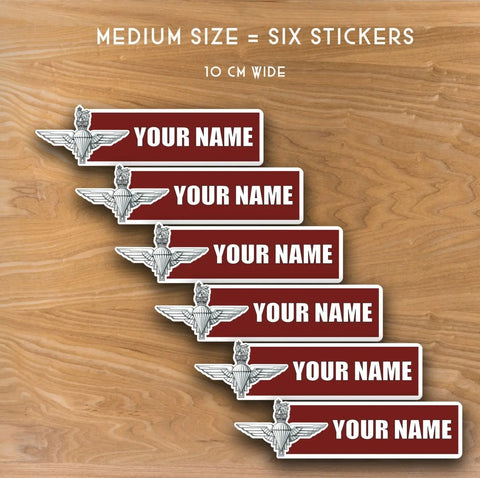 Parachute Regiment Waterproof Vinyl Name Stickers - Personalised - Red Plume