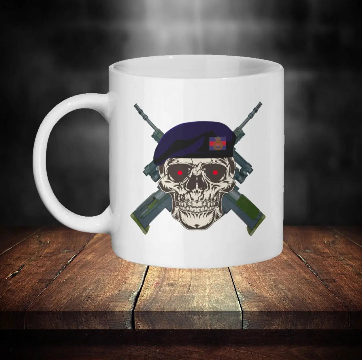 Personalised Blues and Royals Mug - Skull in Beret & Crossed Rifles Design - Custom Name - 11oz Ceramic Mug - Dishwasher Safe redplume