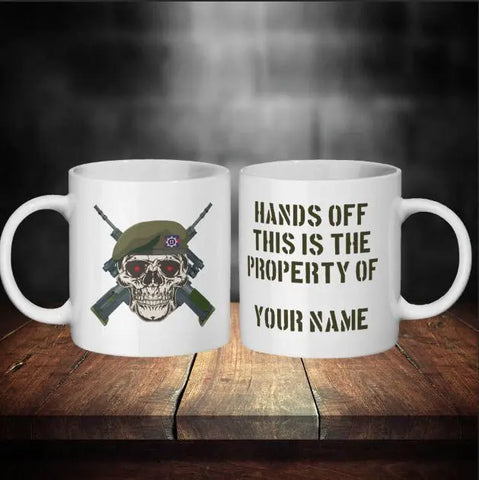 Personalised Coldstream Guards Mug - Skull in Beret & Crossed Rifles Design - Custom Name - 11oz Cer - Red Plume