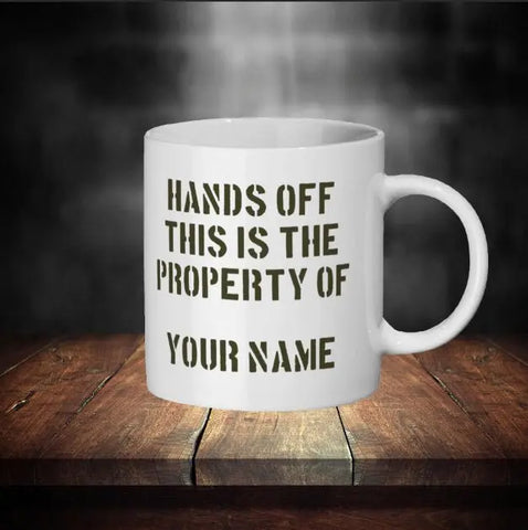 Personalised Coldstream Guards Mug - Skull in Beret & Crossed Rifles Design - Custom Name - 11oz Cer - Red Plume