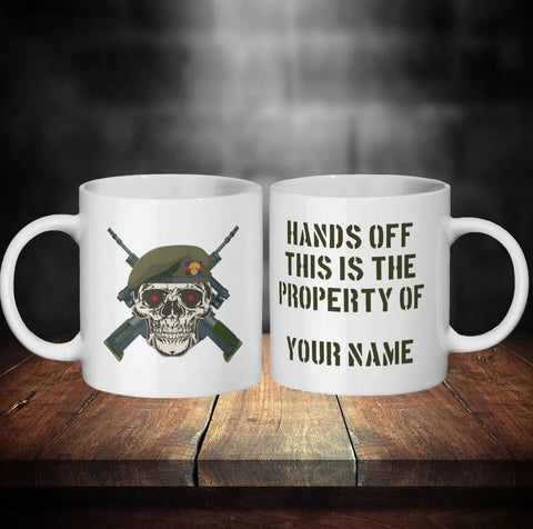 Personalised Grenadier Guards Mug - Skull in Beret & Crossed Rifles - Red Plume