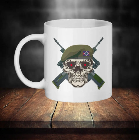 Personalised Irish Guards Mug - Skull in Beret & Crossed Rifles Design - Custom Name - 11oz Ceramic - Red Plume