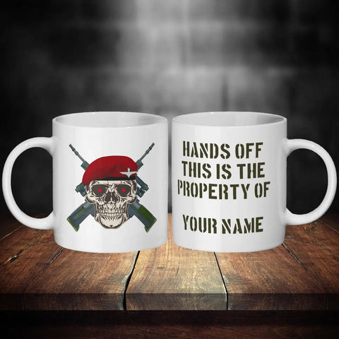 Personalised Parachute Regiment Mug - Skull in Beret & Crossed Rifles Design - Custom Name - 11oz Ce - Red Plume