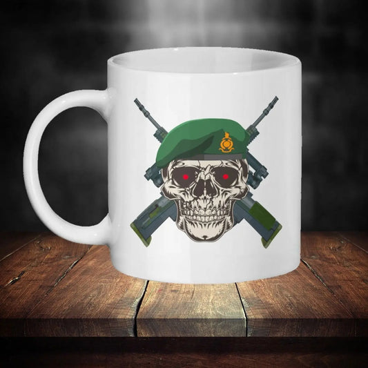 Personalised Royal Marines Mug - Skull in Beret & Crossed Rifles redplume