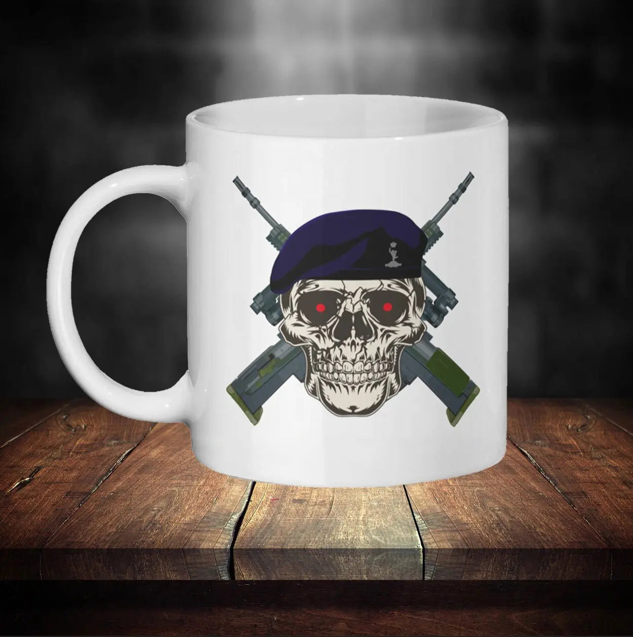 Personalised Royal Signals Mug - Skull in Beret & Crossed Rifles Design - Custom Name - 11oz Ceramic - Red Plume