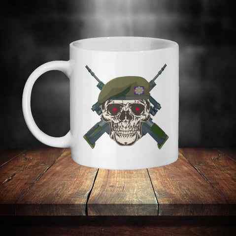 Personalised Scots Guards Mug - Skull in Beret & Crossed Rifles Design - Custom Name - 11oz Ceramic - Red Plume