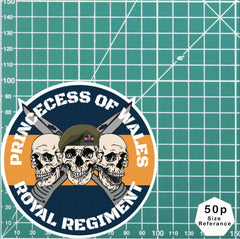 Princess of Wales's Royal Regiment Waterproof Vinyl Stickers Three Skull Design redplume