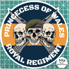 Princess of Wales's Royal Regiment Waterproof Vinyl Stickers Three Skull Design redplume