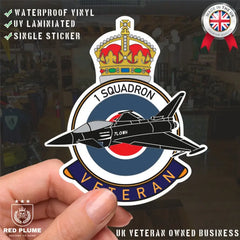 RAF 1 Squadron Veterans Badge Vinyl Sticker - Typhoon Aircraft redplume