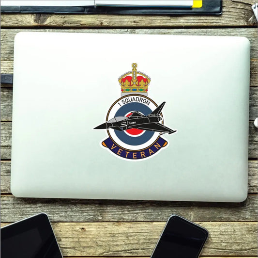 RAF 1 Squadron Veterans Badge Vinyl Sticker - Typhoon Aircraft - Red Plume