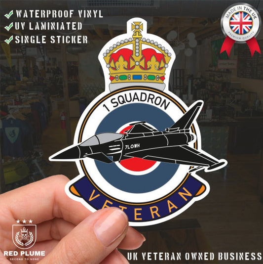RAF 1 Squadron Veterans Badge Vinyl Sticker - Typhoon Aircraft redplume