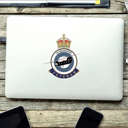RAF 18 Squadron Veterans Badge Vinyl Sticker - Chinook Aircraft - Red Plume