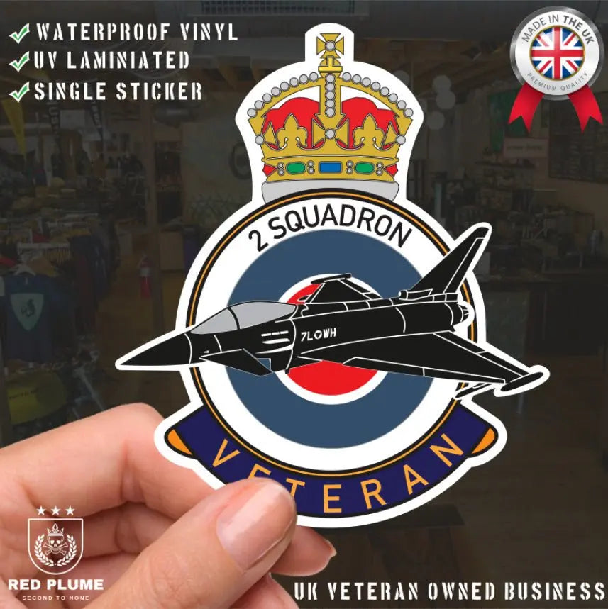 RAF 2 Squadron Veterans Badge Vinyl Sticker - Typhoon Aircraft - Red Plume