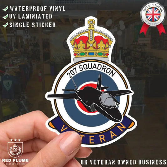 RAF 207 Squadron Veterans Badge Vinyl Sticker - Lightning Aircraft redplume
