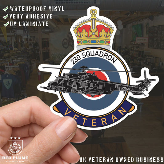 RAF 230 Squadron Veterans Badge Vinyl Sticker - Puma Aircraft redplume