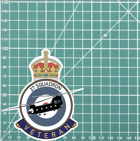 RAF 27 Squadron Veterans Badge Vinyl Sticker - Chinook Aircraft - Red Plume