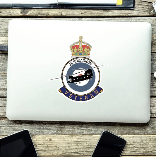 RAF 28 Squadron Veterans Badge Vinyl Sticker - Chinook Aircraft - Red Plume