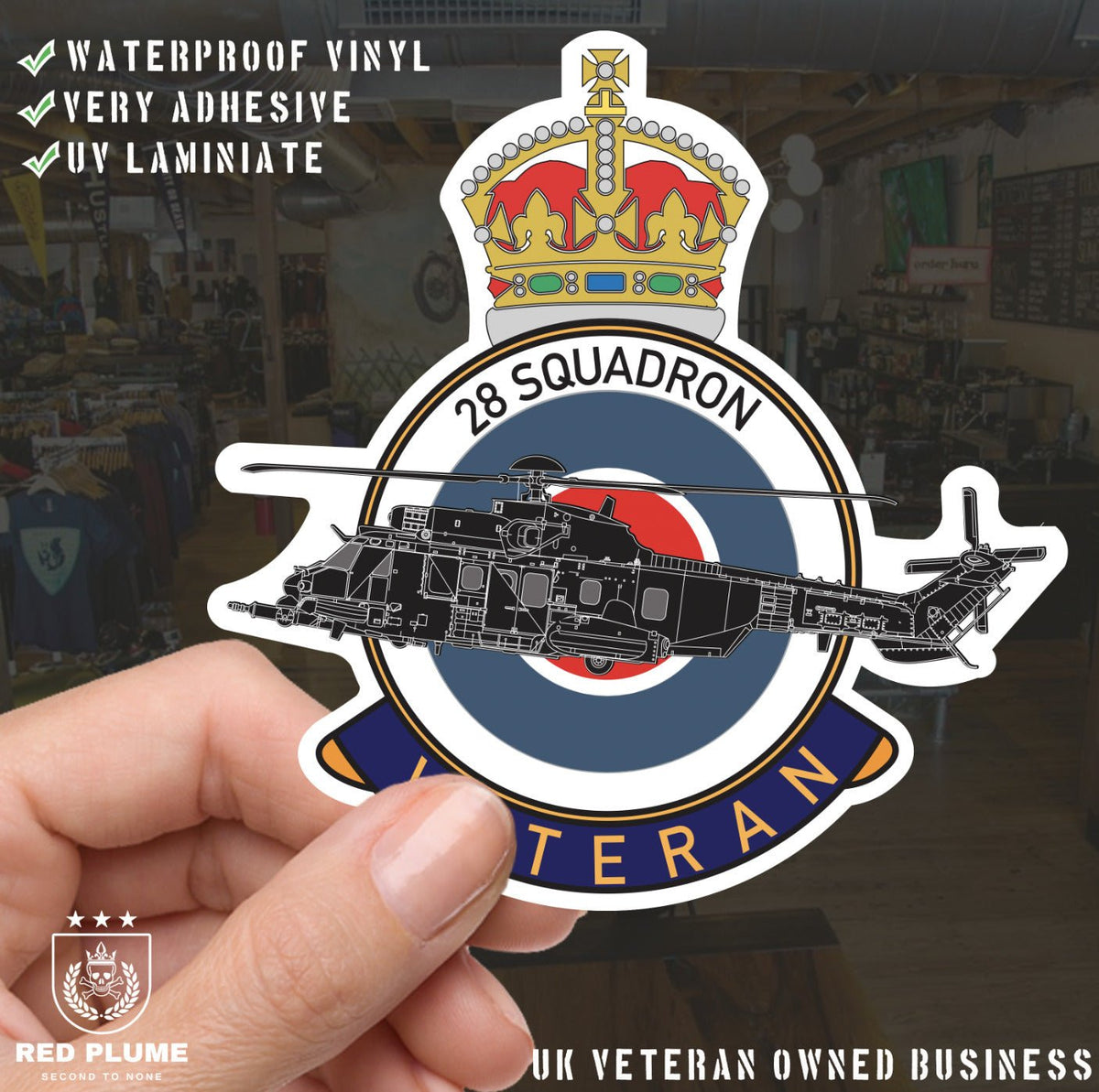 RAF 28 Squadron Veterans Badge Vinyl Sticker - Puma Aircraft redplume