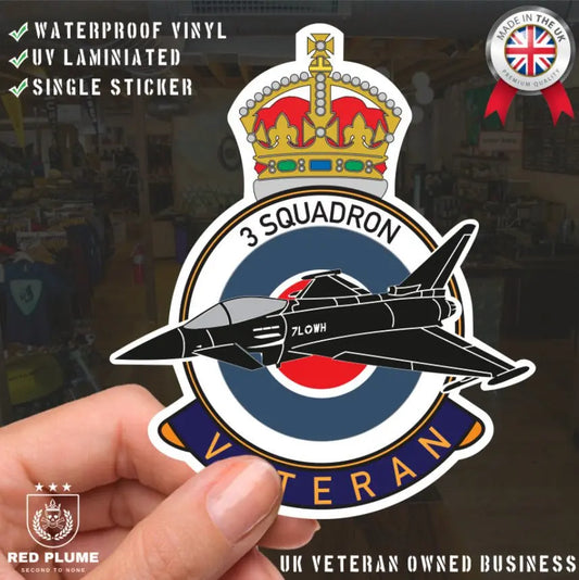 RAF 3 Squadron Veterans Badge Vinyl Sticker - Typhoon Aircraft - Red Plume