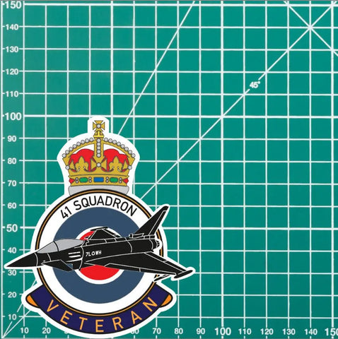 RAF 41 Squadron Veterans Badge Vinyl Sticker - Typhoon Aircraft - Red Plume